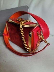 Alexander McQueen Box Velvet 16 Dark Red Gold Leather Shoulder Crossbody Bag IT