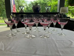 Wistaria Pink by Tiffin-Franciscan - Twelve Pcs of Pink Optic Crystal Stemware - Picture 1 of 3