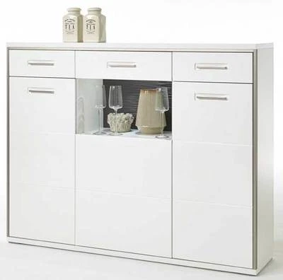MCA Trento Highboard weiß Hochglanz Buffetschrank Geschirrschrank mit Vitrine - Bild 1 von 2