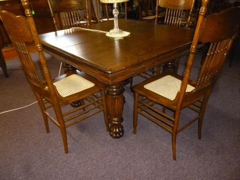 antique oak dining table Kitchen extension 5 leg farm type 1900's Cover