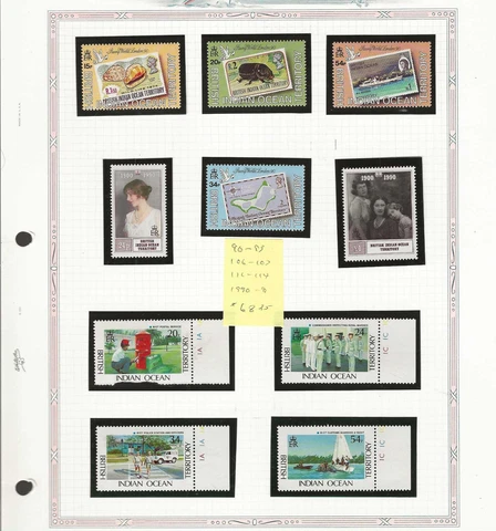 BRITISH INDIAN OCEAN TERR..Sc #90-3; 106-7; 111-14...MNH...1990/91...SCV $68.25 Cover