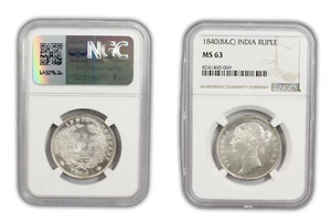 1840 India Silver Rupee Coin NGC MS 63 - Picture 1 of 2