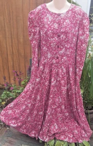 Vintage LAURA ASHLEY floral Dress 1980s Wool blend Roses Sz 12 Maxi Needs Hemmed - Picture 1 of 12