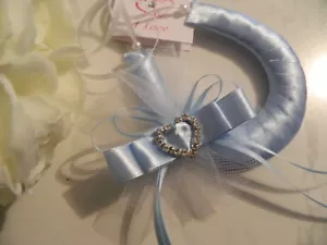 WEDDING BRIDAL GOOD LUCK CHARM - DIAMANTE HEART - BLUE SATIN - Picture 1 of 2