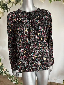 JOULES Womens Top Pop Over Blouse Size 14 & 18 Lucy Black Ditsy Bird Print NEW - Picture 1 of 23