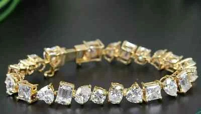 Brazalete de tenis de diamantes creado en laboratorio de múltiples formas de 10 quilates enchapado en oro amarillo de 14 k Foto 1 de 4