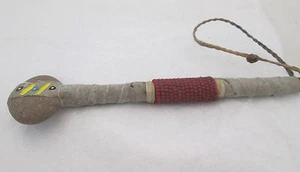 Indianer Leder & Stein Baby Hammer Spielzeug Perlengriff selten - Bild 1 von 5