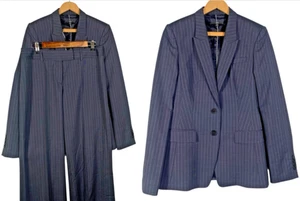 Traje Hugo Boss para mujer 6 pantalones y blazer de un solo pecho lana gris rayas corpcore - Imagen 1 de 15