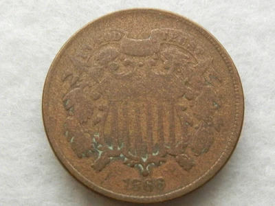 1866 two cent piece old copper US coin - Image 1 of 2