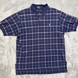 VTG Polo Ralph Lauren Men’s XL Navy Blue White Plaid Short Sleeve Polo Made USA - Picture 1 of 7