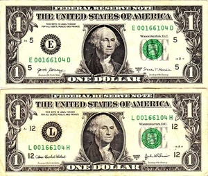 $1 2017A  2003A  Fancy Serial MATCHING LOW SERIALS E00166104D  L00166104H - Picture 1 of 1