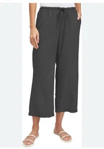 EILEEN FISHER Gray 100% Linen Wide Leg Cropped Pant Drawstring Size M Lagenlook - Bild 1 von 19