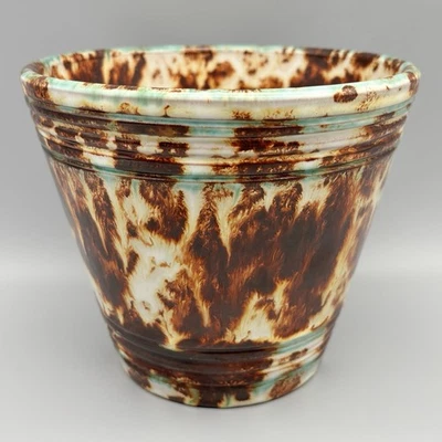 MCM Italian Pottery Aqua Blue Rust Brown Marbled Tortoiseshell 6.5" Planter Pot - Image 1 of 4