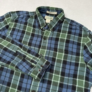 Camisa de franela LL Bean para hombre mediana verde azul a cuadros ligeramente ajustada con botones - Imagen 1 de 8
