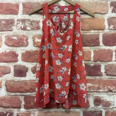 Camisa Umgee EE. UU. Para Mujer Grande Coral Floral Sin Mangas Dobladillo en Capas Transparente Tanque Foto 1 de 4