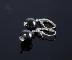 Pendientes bola hematita plata 925 vintage joyería segunda mano - Imagen 1 de 2