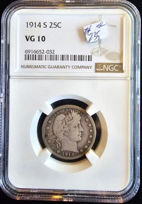 1914-S Barber Quarter, NGC VG10 - Image 1 of 2