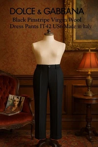 Pantalone abito Dolce & Gabbana nero gessato lana vergine IT42 US6 Made in Italy - Foto 1 di 8