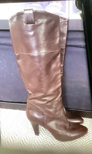 Hugo Boss Ladies Long Brown Leather Boots UK 5 - Picture 1 of 8