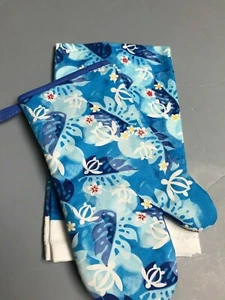 Brandneu Hawaii Küchentuch Ofenhandschuh Honu Schildkröte Blau Farne Baumwolle - Bild 1 von 1