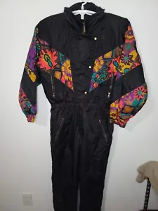 Vintage Snuggler Santa Fe Womens Ladies 14 Black Belted Waist One Piece Ski Suit - Picture 1 of 11