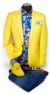 Men Yellow Suit One Button Blazer Formal Business Groom Tuxedos Wedding Suits - Picture 1 of 8