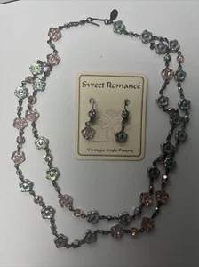 Collar lila, pendientes, conjunto de pulsera Art Nouveau con flores románticas dulces de colección/nuevo con etiquetas - Imagen 1 de 2