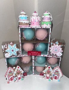 27-NWT PASTEL COLORS ROUND GLASS/GINGERBREAD SNOWFLAKES/HOUSE/CAKE BUNDLE - Picture 1 of 11