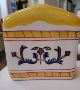 Topis Antigua Hand-Painted Napkin Holder Yellow & Blue Made in Guatemala - Picture 1 of 5