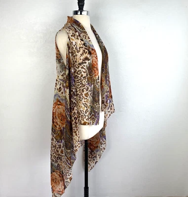 Chiffon Animal Print Wrap Womens One Size Open Drape Orange Brown Cream Rose - Image 1 of 4