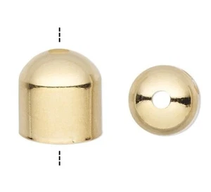 Cord End, Gold Plated Brass 8x8mm Cord End Caps with Hole & 7mm ID - Picture 1 of 4