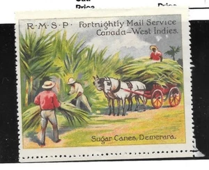 Etiqueta de sello de cartel RMSP Royal Mail envío de vapor de Canadá a las Indias Occidentales DEMERARA - Imagen 1 de 2