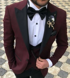 Traje de boda de diseño Burdeos esmoquin traje de hombre traje de fiesta Slim Fit 42 - Imagen 1 de 6