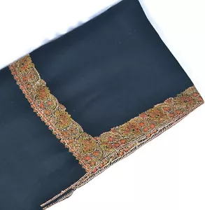Sciallo Kashmir Bordo Ricamato a Mano NERO 100% Cashmere Pashmina - Foto 1 di 3