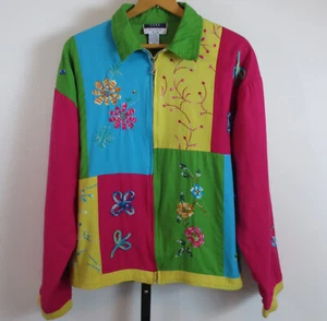 Vintage Sara Studio Plus Full Zip Jacket Womens 2X Embroidered Multicolor READ - Picture 1 of 10