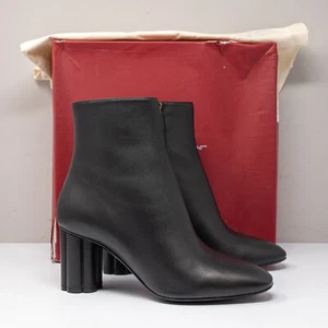 Salvatore Ferragamo Molfetta 70 Black Leather Booties, Size 9 D - Picture 1 of 8