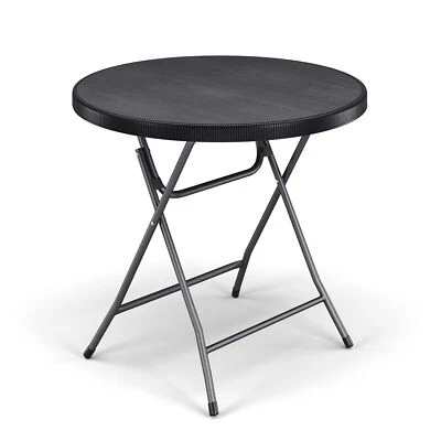 80cm Black Wooden Look Round Folding Garden Table Outdoor Bistro Patio Furniture