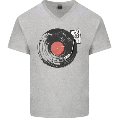 Tocadiscos de vinilo envejecido DJ DJing para hombre camiseta de algodón con cuello en V Foto 1 de 4