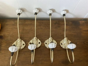 Primitive Metal Ceramic Hooks LOT OF 4 LONG 11.5 Inches Victorian Coats - Picture 1 of 7