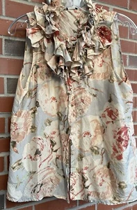 Blusa sin mangas floral 100 % seda J Crew para mujer cuello con volantes talla 10 - Imagen 1 de 5
