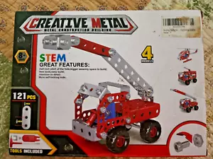 Beginner Robotics Creative Metal Building Kit, 4 Models Fire Engine & Helicopter - Picture 1 of 7