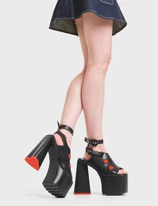 Lamoda Platform Sandals Perfect Girl Open Toe High Heels with Straps, Black/Red - Picture 1 of 21