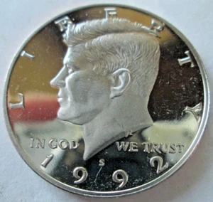 1992-S KENNEDY HALF DOLLAR DCAM CLAD PFOOF (IMPAIRED) MS++  CONDITION CIRCULATED - Picture 1 of 2