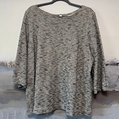 J JILL Pure Jill Gray Flecked 100% Cotton Knit Pullover Sweater Sz XL 3/4 Sleeve - Image 1 of 4