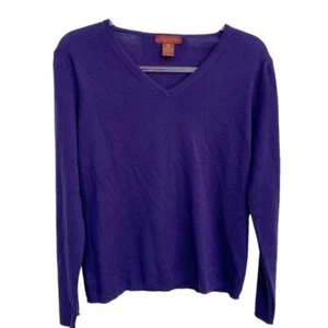 Silvana Woman’s Purple Merino Wool V Neck Sweater Size Large Made in Italy - Picture 1 of 5