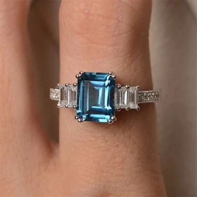 Preciosos anillos de circonita cúbica enchapados en plata para mujer joyería de boda talla 5-12 Foto 1 de 4