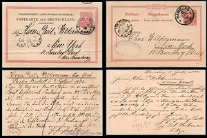 ALEMANIA A NUEVA YORK, EE. UU. DOS TARJETAS DE PAPELERÍA POSTALES ca 1880-1890 - Imagen 1 de 1