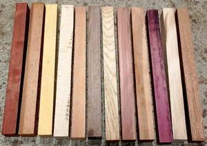 VARIOUS WOOD TURNING PEN BLANKS WOOD LATHE 1 X 1 X 12" LOT OF TWELVE (12) PIECES - Picture 1 of 1