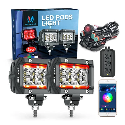 Par de 4" 18W K1 RGBW Barra de Luz LED Combo Offroad LED Luz de Trabajo Vainas Arnés de Cable Foto 1 de 4