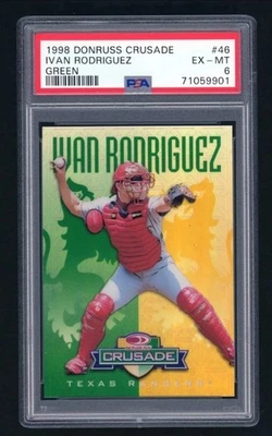 1998 Donruss Crusade Иван Родригес Зеленый Переливающийся /250 PSA 6 Rangers SP HOF 🔥 - Изображение 1 из 2